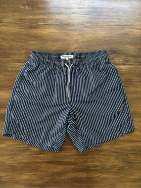 Men’s Maamgic Navy with White Pinstripe Swim Trunks. Size L